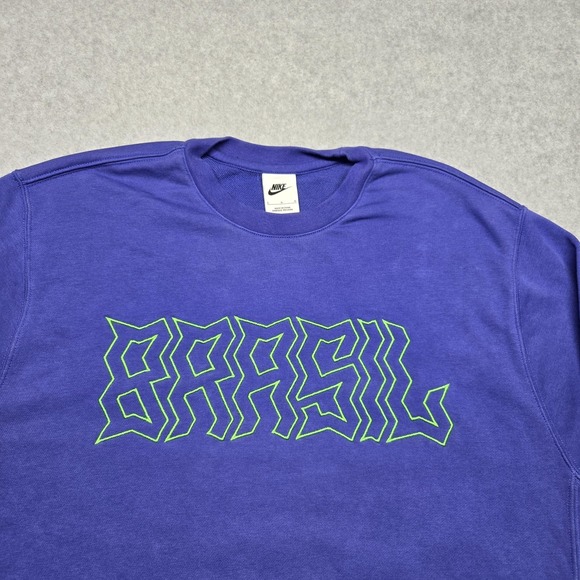 Nike Brasil Sweatshirt Mens Large Purple Crewneck Pullover Soccer Swoosh‎ Patch - Picture 2 of 16